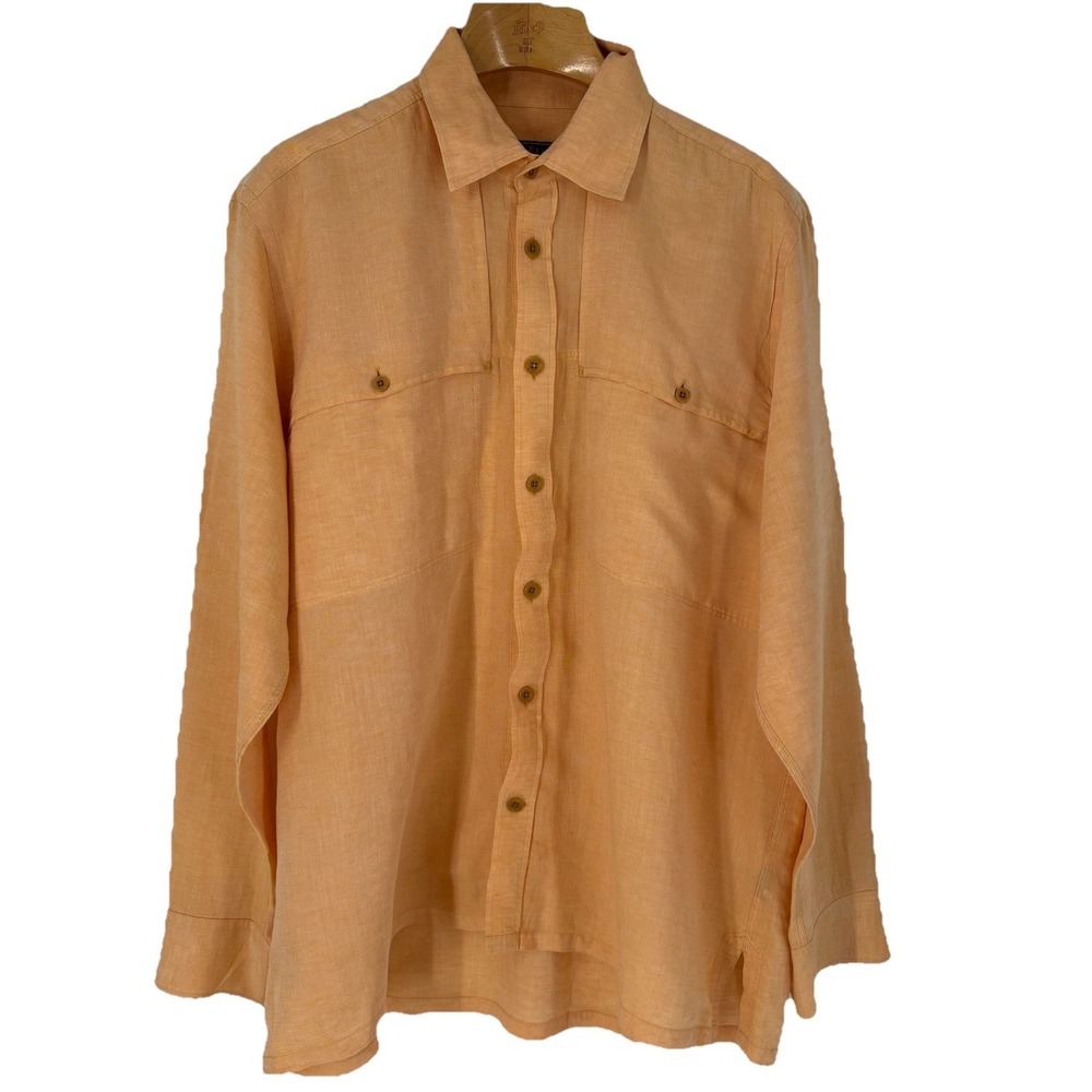 JL Powell Mens Linen Blend Button Up Shirt Size 2XL Angler Style Roll Tab Sleeve